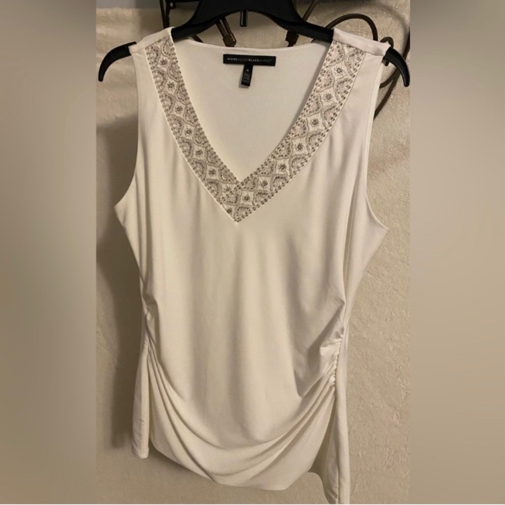 White House Black Market Rouched White Top